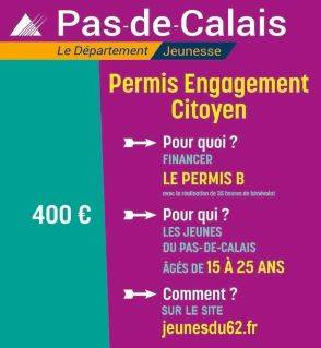 Permis engagement citoyen :  le département du Pas-de-Calais accorde de nouvelles aides jusqu'au 15 décembre pour financer votre  permis de conduire