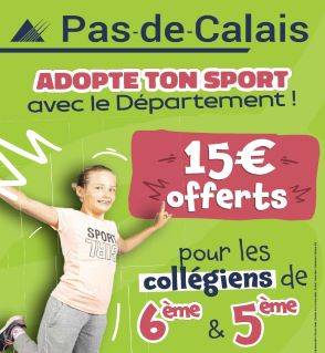 Pass'62 : 15 € offerts sur la licence sportive aux collégiens de 6ème et 5ème dans le Pas-de-Calais